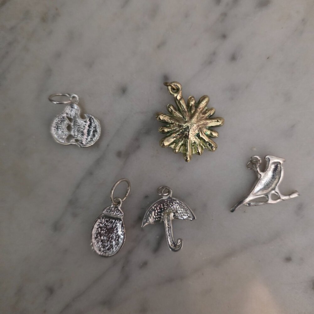 Spring Charm Lot Easter Flower Umbrella Bird Enamel Pendant Set 5 - Picture 4 of 5